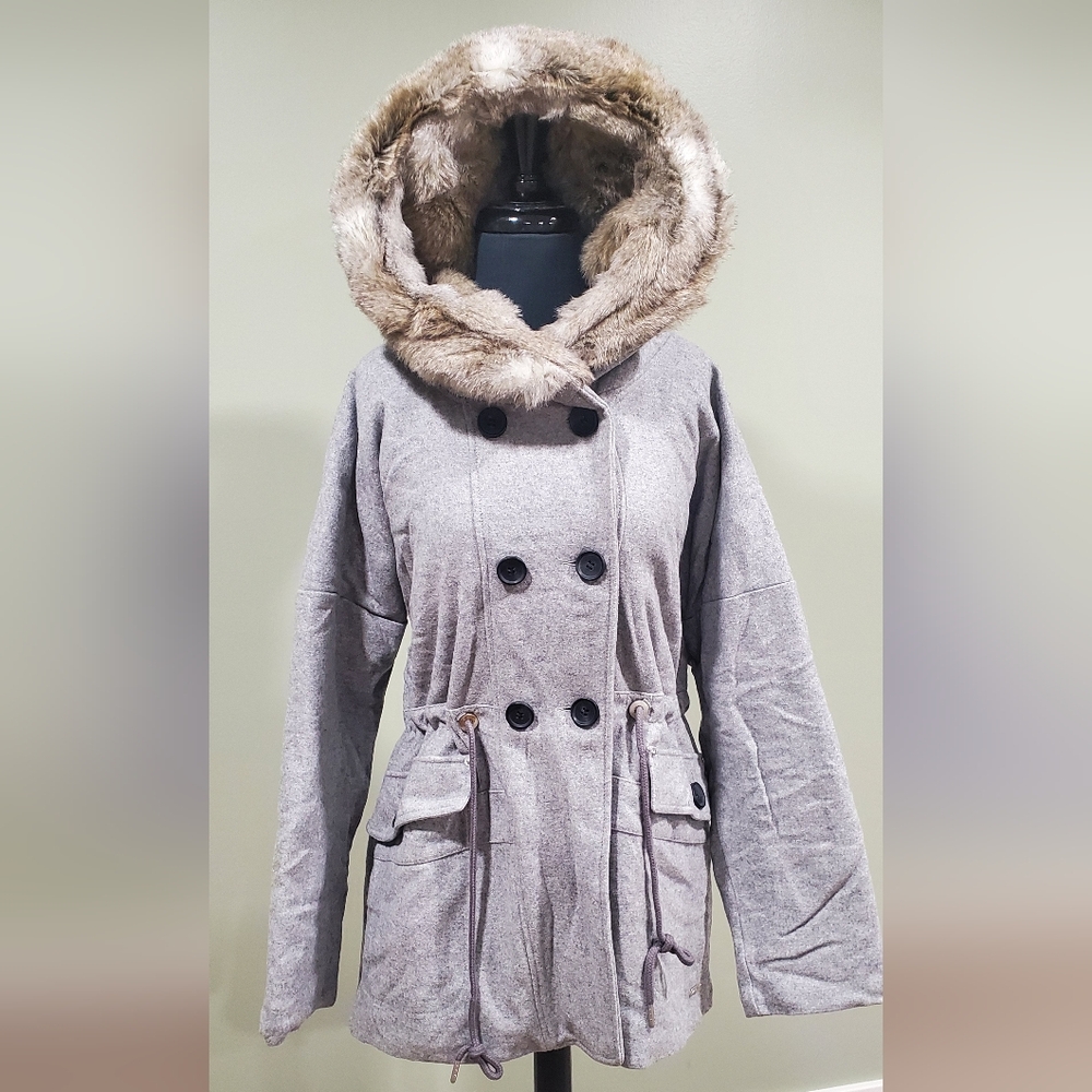 Bench.  Women's Gray Winter Coat with Faux Fur Hood
